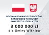 Plansza z herbem Polski i napisem 3000000 zł dla Gminy Wiśniew