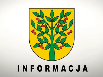Herb gminy Wiśniew z napisem "Informacja"