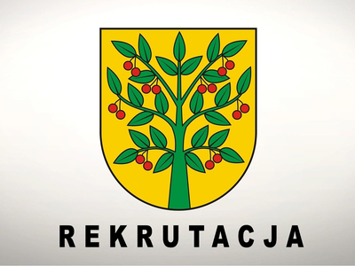 Herb gminy Wiśniew z napisem REKRUTACJA