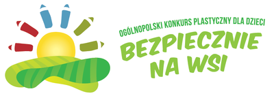 Logo konkursu z napisem "Ogolnopolski konkurs plastyczy dla dzieci bezpiecznie na wsi"